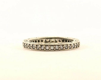 Size 8, 9 Authentic Pandora Thin Eternity Clear Crystals Ring 925 Sterling Silver Rg 1061-e