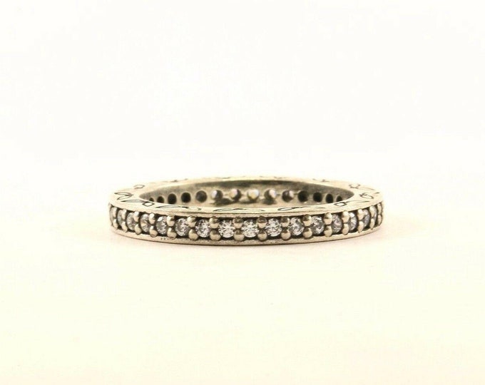 Size 8, 9 Authentic Pandora Thin Eternity Clear Crystals Ring 925 Sterling Silver Rg 1061-e