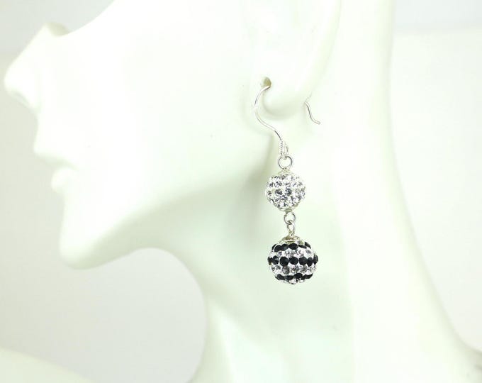 Vintage Double Glob W/ CZ Crystals Drop Dangle Earrings Sterling Silver ER 226