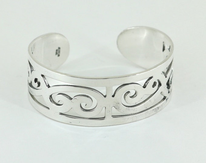Vintage Mexican Swirly Filigree Cuff Bracelet Sterling Silver BR 2001