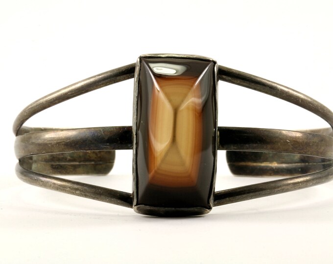 Vintage Brown Crystal Cuff Bracelet 925 Sterling BR 2439