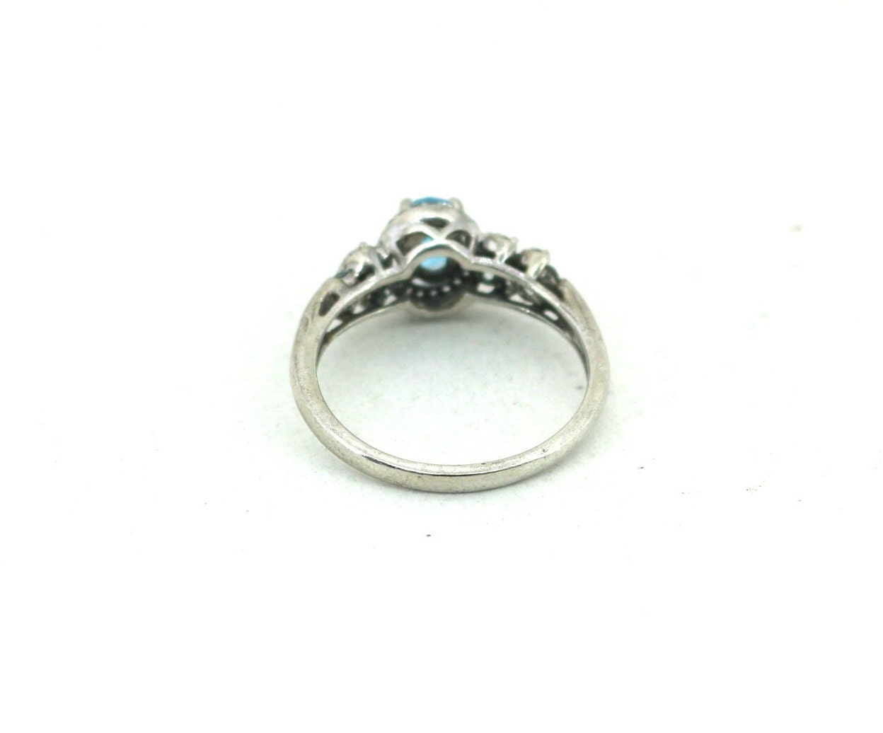 Vintage Size 9 Blue Topaz Ring Stamped P Star M 925 Sterling Silver RG 4150