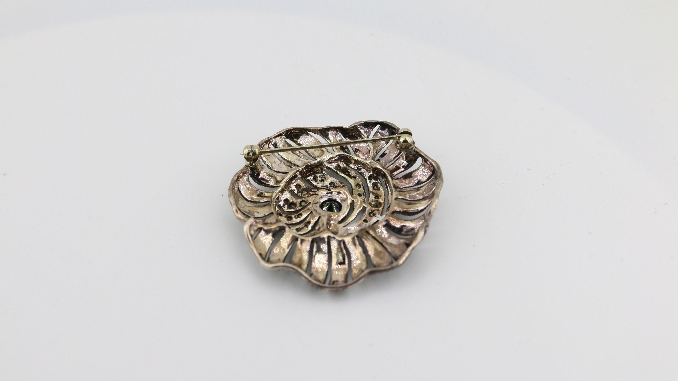 Vintage Beautiful Flower Rose Shiny Black Crystals Marcasite