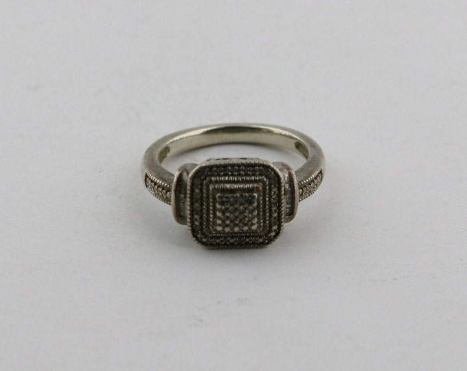 Vintage Beautiful White Moissanite Stones Square Shape Promise Engagement Design Ring 925 Sterling Silver Size 6.75 Rg 580U