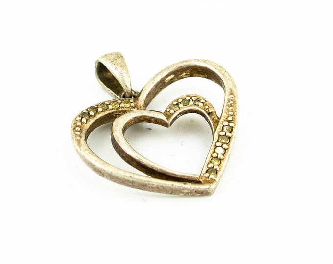 Two Merged Open Cut Hearts Shape with Tiny White CZ Crystals Design Beautiful Vintage Pendant for Women 925 Sterling Silver PD 326Q