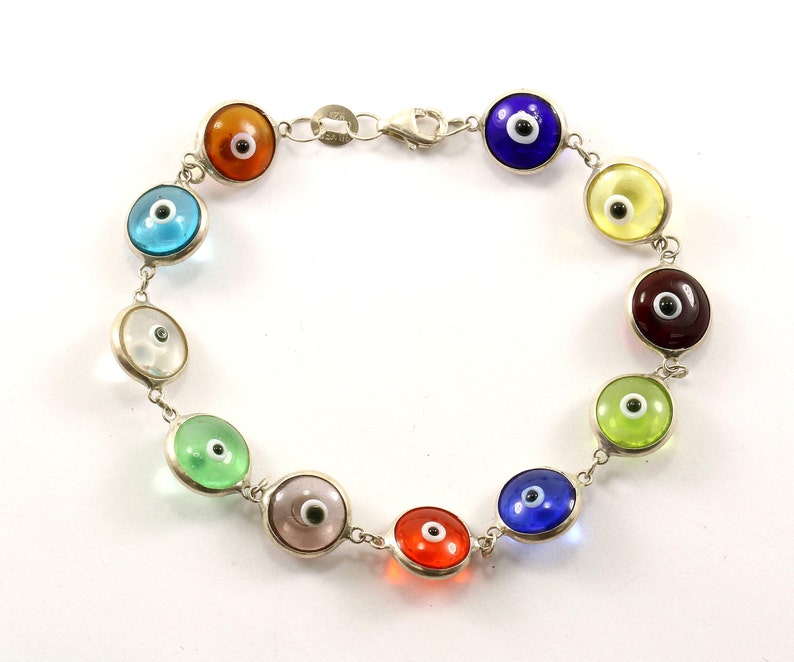 Vintage Evil Eye Multi Color Beaded Design Bracelet 925 Sterling BR 697-E