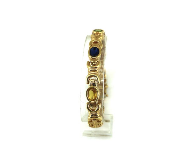 Vintage Gold Tone Three CZ Crystals Link Bracelet Sterling Silver BR 252