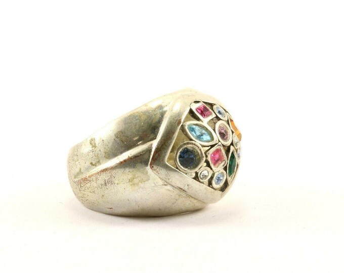 Vintage Beautiful Multi Color Crystals Design Ring 925 Sterling Rg 3665(123702066336)