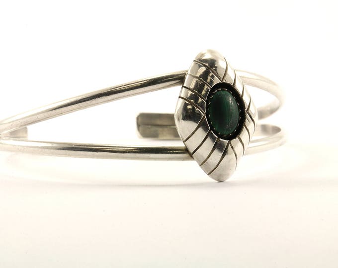 Vintage Carolyn Pollack Southwestern Malachite Cuff Bracelet Sterling Silver BR 2421