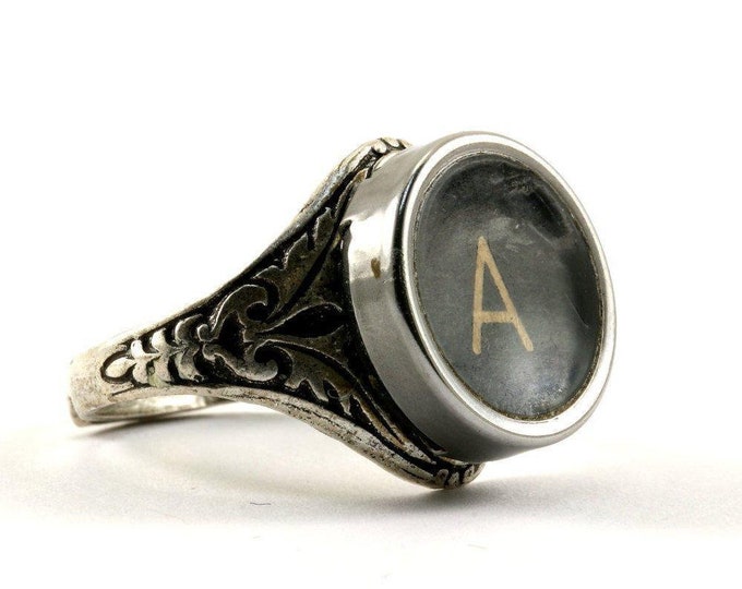 Vintage Size 7 Initial Letter "a" Repousse Signet Ring 925 Sterling Silver Rg 796