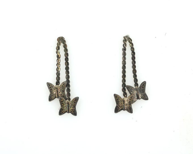 Vintage Butterflies Chain Drop Dangle Earrings Sterling Silver ER 1098