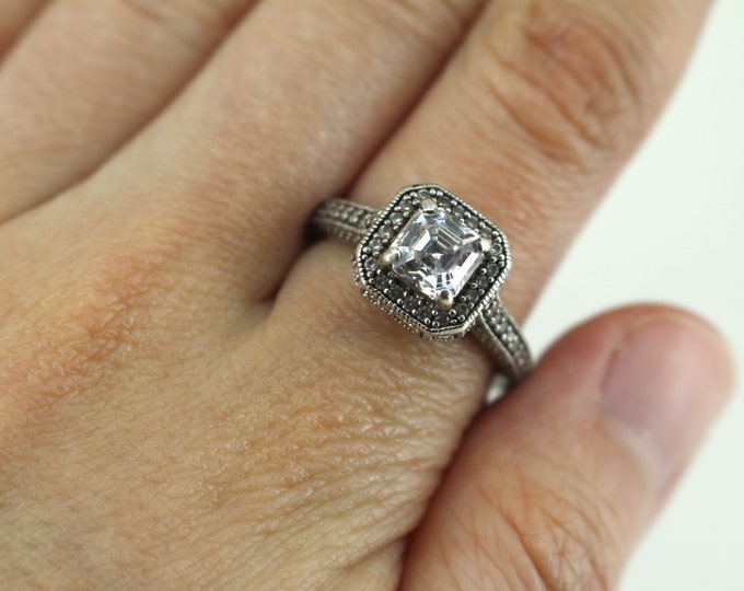Vintage Size 6.75 White Crystals CZ Cathedral Ring 925 Sterling Silver Rg 349