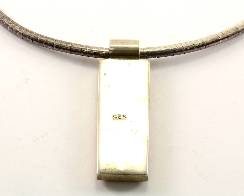 Vintage Oyster Shell Color Square Pendant Necklace 925 Sterling Silver NC 1009