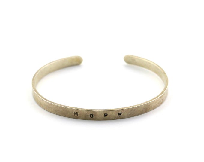 Vintage Hope Word Motivation Simple Plain Design Cuff Bracelet 925 Sterling Silver BR 3631Q