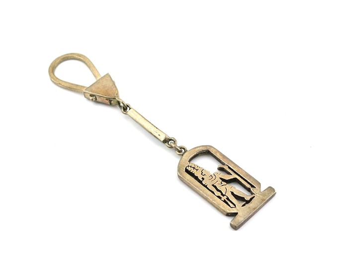 Vintage Amun God Egypt Egyptian King Design Keychain Key Ring 925 Sterling Ot 202M