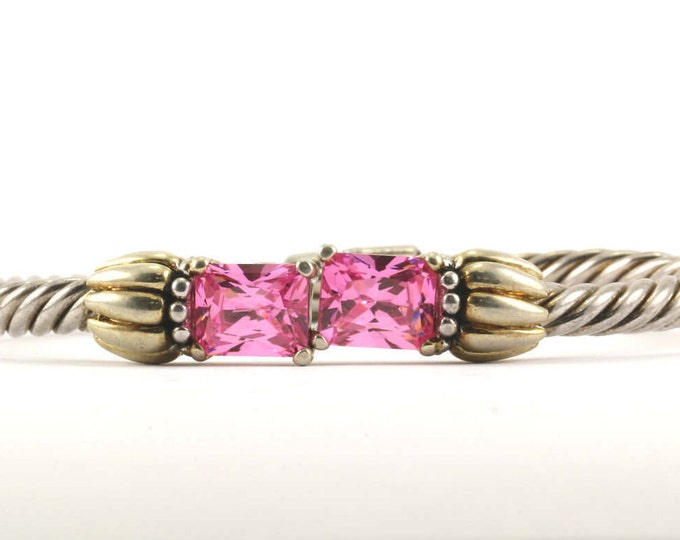 Vintage Twisted Cable Style Pink CZ Ends Bangle Bracelet 925 Sterling Silver BR 2069