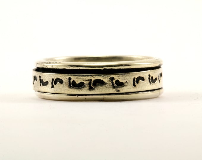 Vintage Size 12.5 Men's Foot Engraved Design Spinning Band Ring 925 Sterling Silver RG 1566-E