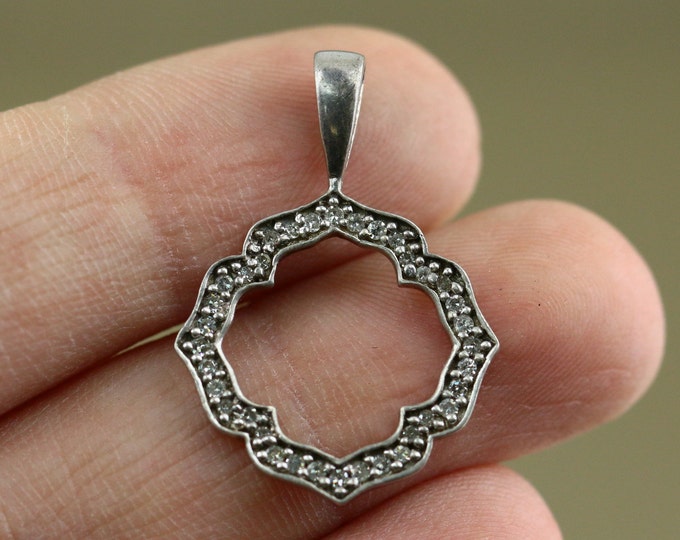 Vintage Real Diamonds Small Arabic Flower Design Pendant 925 Sterling PD 2236E