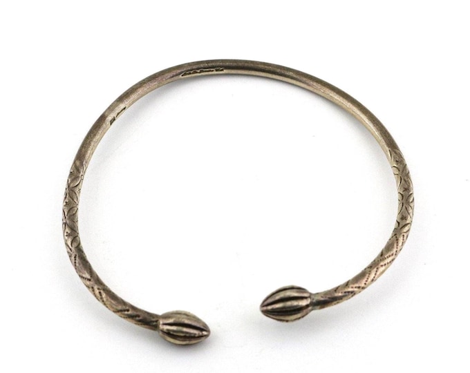 Vintage West Indian Pointed Ends Cones Notches Design Round Bangle Bracelet 925 Sterling Br 184s