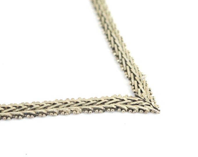 Vintage 17 Inch Woven Beaded Chevron V Taper Chain Necklace 925 Sterling Silver  NC 1904