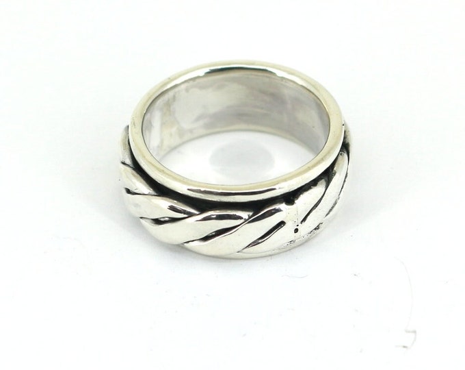 Vintage Size 8  Men Women Classic Celtic Rope Design Spinner Band Ring Sterling 925 Silver RG 2379