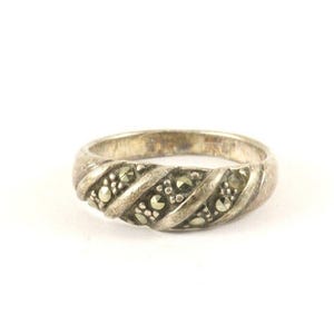 Vintage Silver Marcasite Simple Band Design Ring 925 Sterling Silver Rg 3857