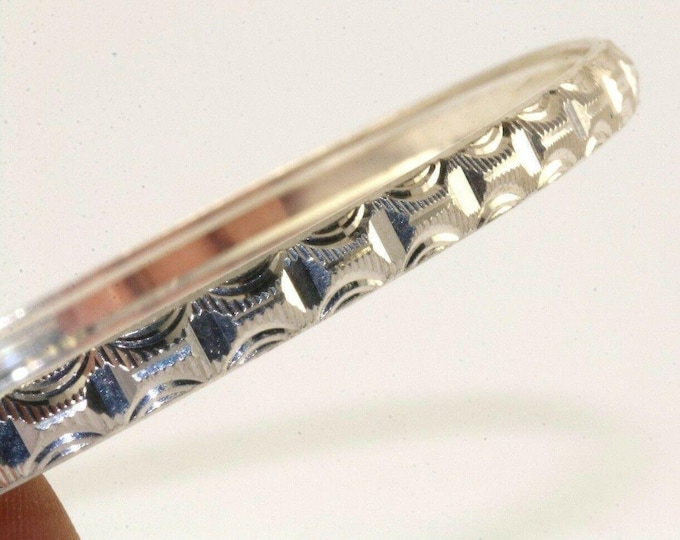 Vintage Diamond Cut Engraved Polished Bangle Bracelet 925 Sterling Br 2072