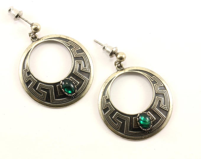 Vintage Beautiful Greek Key Maze Design Drop/Dangle Earrings Sterling Silver ER 1235