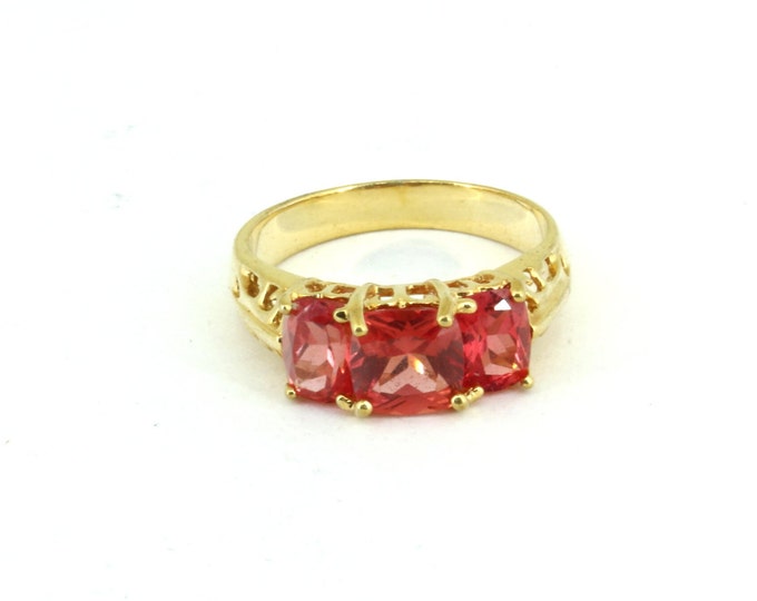 Size 9 Gold Plated Red CZ Statement  Ring 925 Sterling Silver Rg 4476