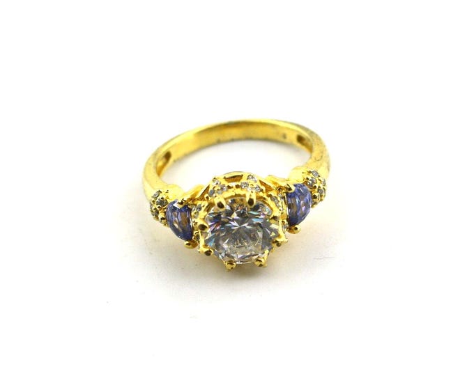 Vintage Royal Crown CZ Ring, Gold Plated 925 Sterling Silver, Size 7 RG 1089K