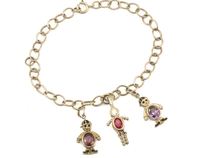 Vintage Multicolor Crystals Boys Girl Children Chain Bracelet  925 Sterling BR 1955