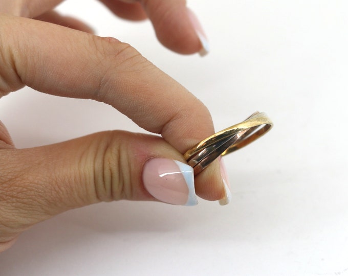Vintage Beautiful Trinity Three in One Red & Yellow Gold Plated Design Ring 925 Sterling RG 1197