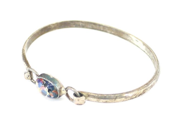 Vintage Mexico Taxco Blue Foil Hook Bangle Bracelet 925 Sterling Silver BR 2230