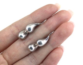 Vintage Beautiful Tiny Double Teardrop Hook Earrings Sterling Silver 925 ER 1466