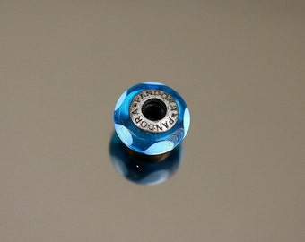 Vintage Authentic Pandora Blue Murano Glass Charm Hearts Ornament Pendant 925 Silver PD 2034