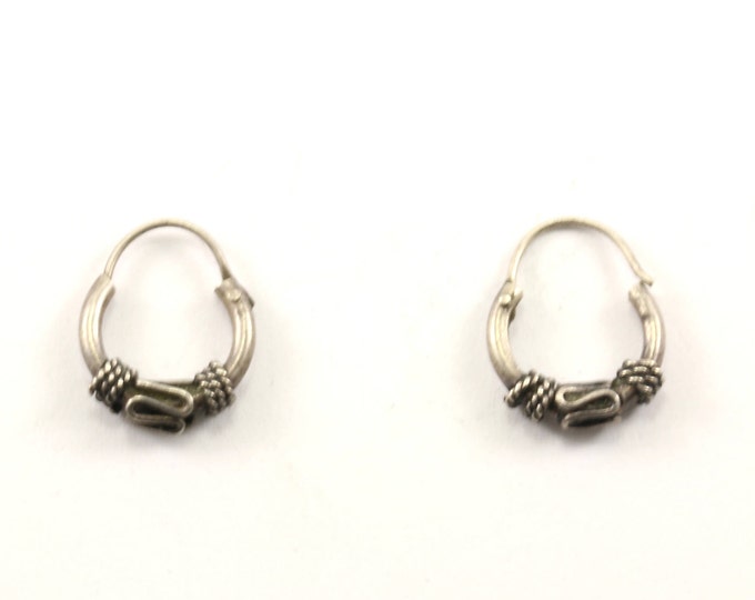 Vintage Bali Design Huggies Earrings 925 Sterling Silver ER 902