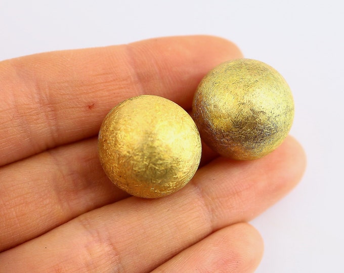 Vintage Beautiful Round Beads Button Gold Tone Scratched Design French Back Earrings 925 Sterling ER 1391
