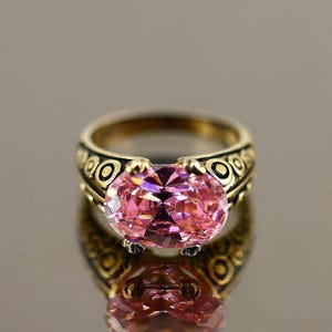 Vintage Pink Crystal CZ Ring: Gold Plated 925 Sterling Silver, Size 7 RG 4367