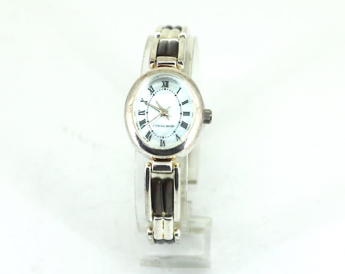 Vintage Black MOP Japan Quartz Watch Sterling OT 023