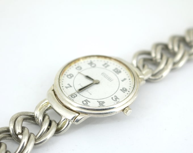 Vintage Ecclissi Japan Quartz 3600 Movt Stainless Steel Back Double Link Bracelet Watch Toggle Clasp  925 Sterling Silver OT 400