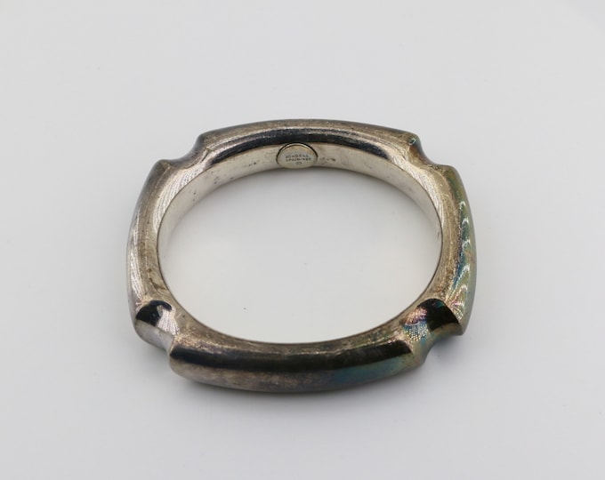 Vintage Jondel Spain Hollow Tarnished Classy Modernist Design Bangle Bracelet 925 Silver BR 1396L