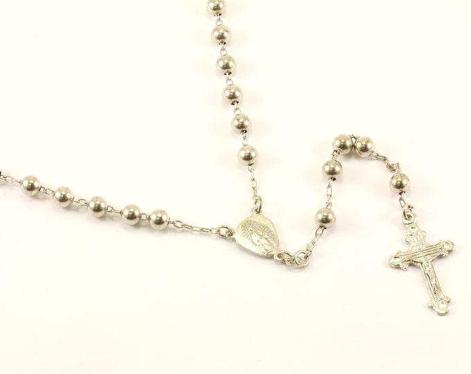 Vintage 25 Inch Rosary Chain Beaded Necklace 925 Sterling Silver NC 1736