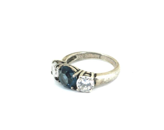 Vintage Size 6.75 Sparkling Sapphire Blue Crystals CZ Stacking Ring 925 Sterling Silver RG 4702