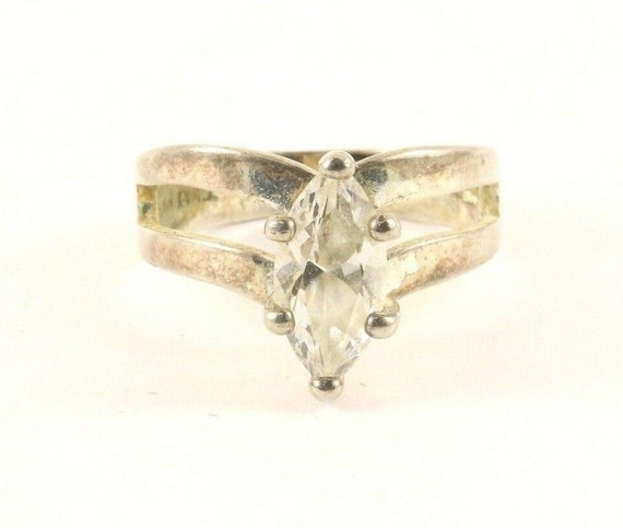 Vintage Silver Large Crystal Oval Shape Design Ri… - image 1