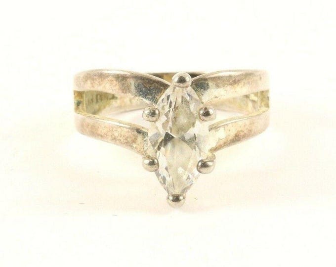 Vintage Silver Large Crystal Oval Shape Design Ring 925 Sterling Silver RG 3820