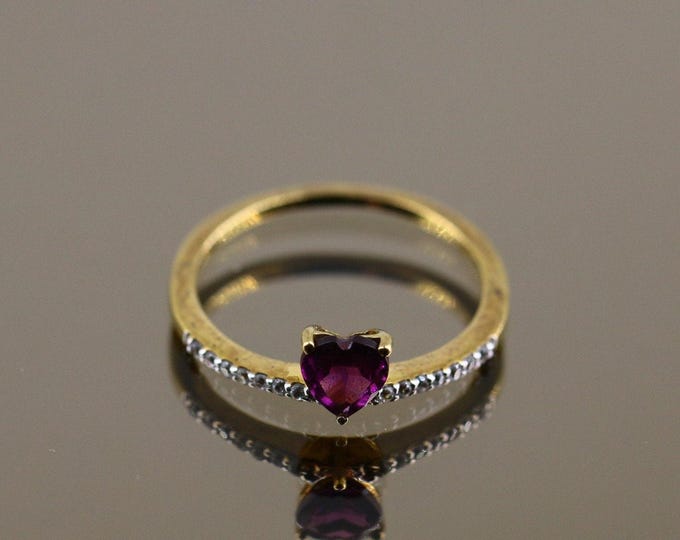 Vintage Dainty Pink Crystal CZ Heart Love Gold Plated Design Statement Ring 925 Sterling Silver Size 9 RG 4456