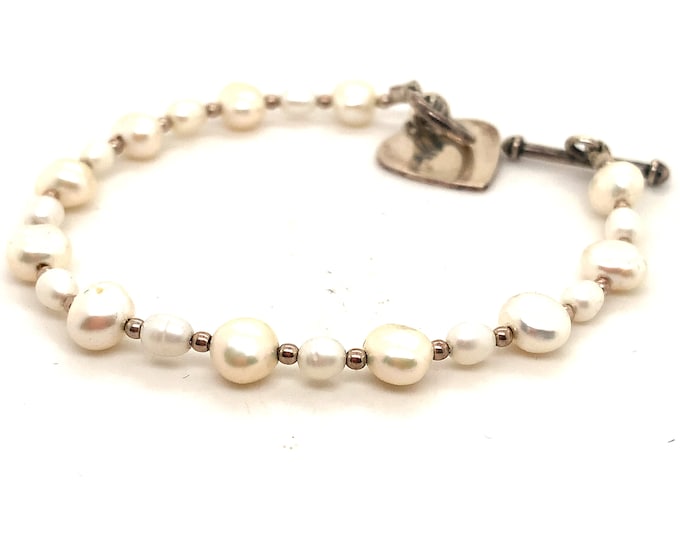 Vintage  Pearl Stones  Bracelet | Heart Design Bracelet | Floral Design Ring | Sterling Silver 925 Bracelet | BR 3830K