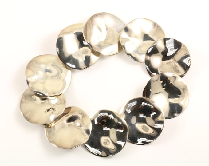 Vintage Mirror Beautiful Espo Esposito Hammered Design Magnetic Clasp Link Bracelet 925 Sterling Silver BR 1756