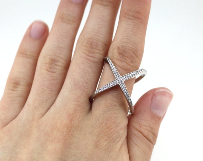Vintage Size 8.5 Crossed Ring 925 Sterling Silver RG 3684
