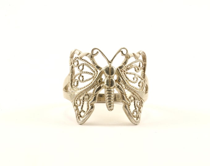 Vintage Open Scroll Butterfly Design Ring 925 Sterling Silver RG 4290